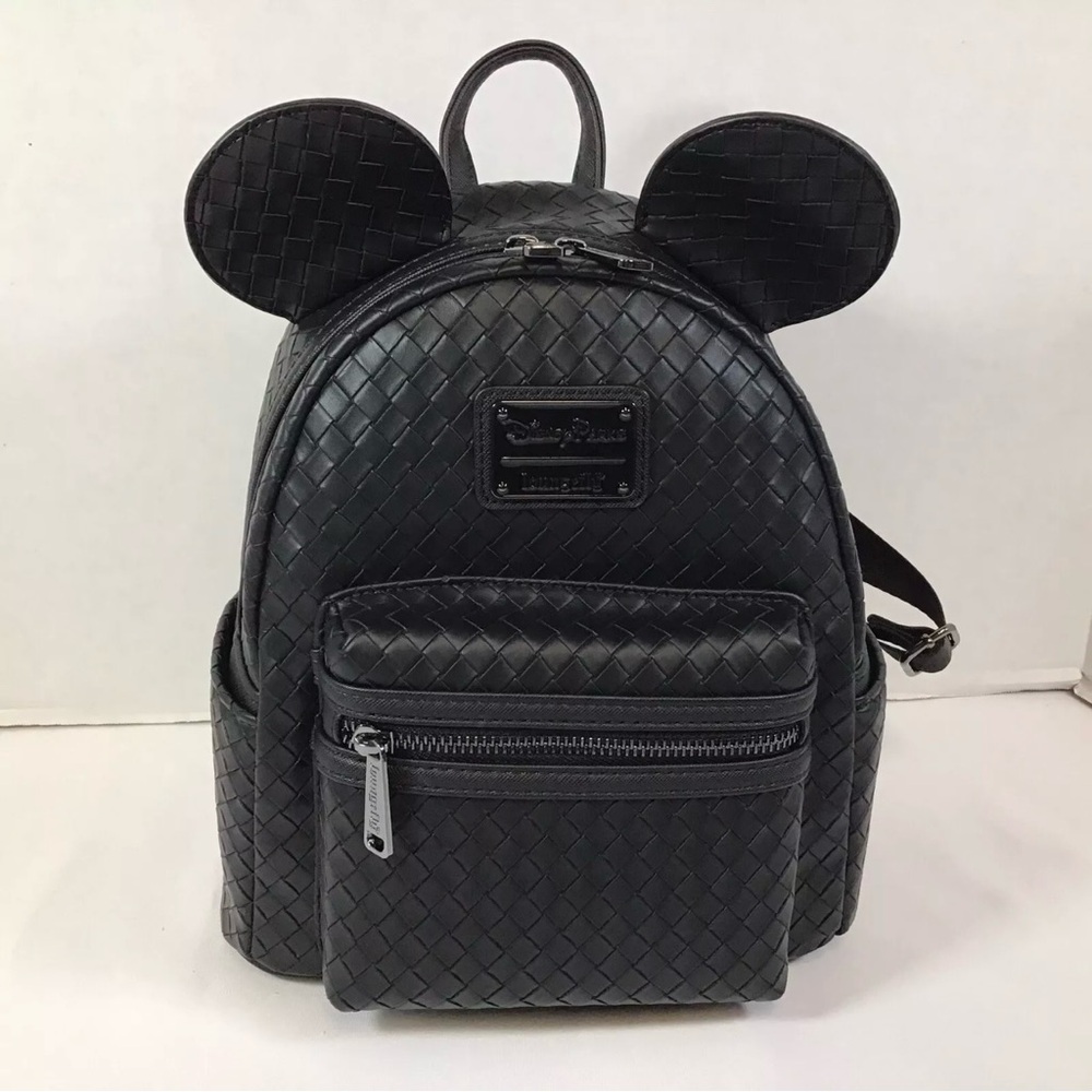 Loungefly Disney Parks Mickey Mouse Woven Mini Backpack Purse Bag Ears Black NEW